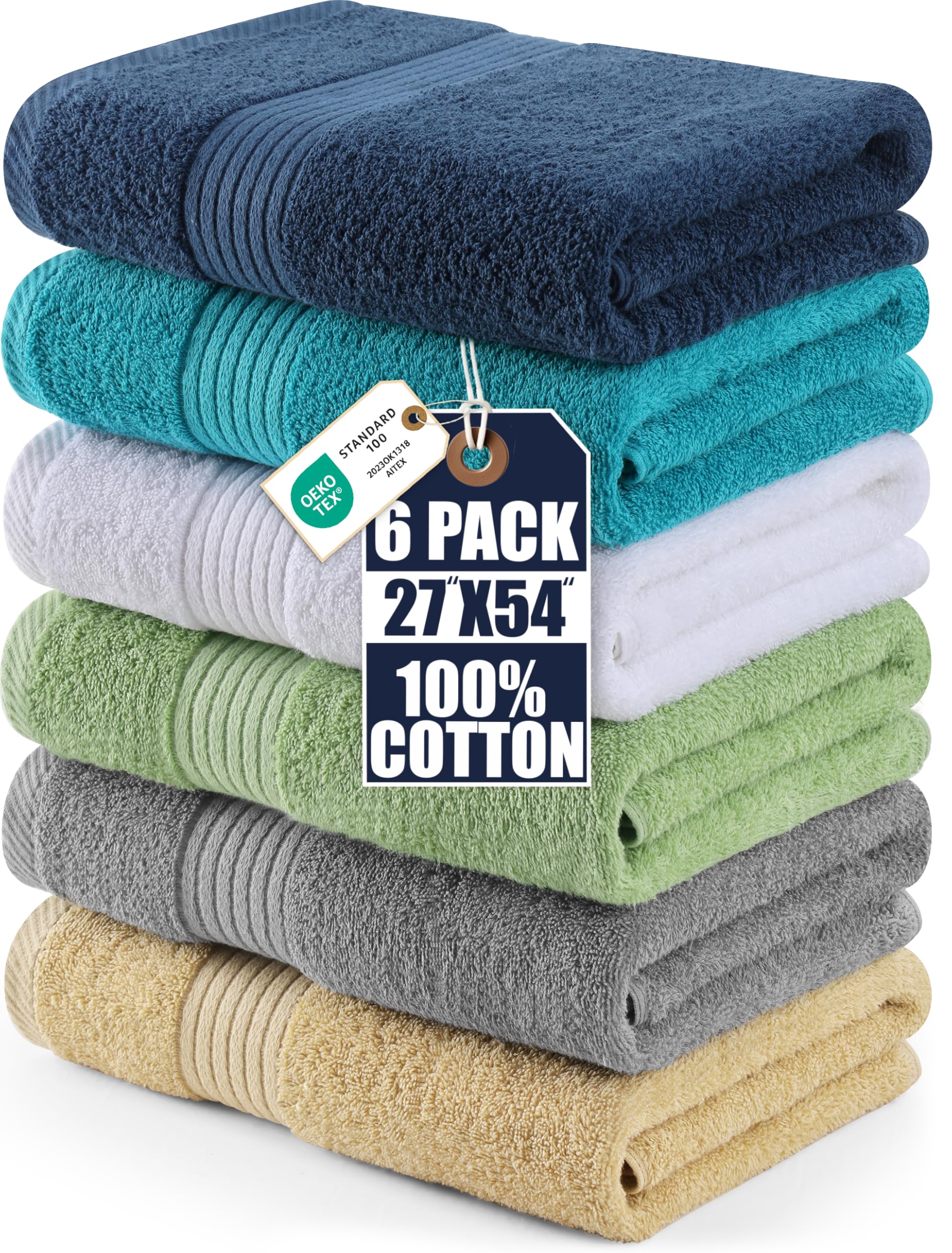 Utopia Towels vista frontal del paquete con seis toallas, conveniencia y uniformidad