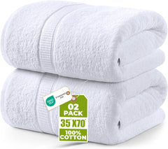 Utopia Towels frente del pack de 2 toallas blancas mostrando tamaño