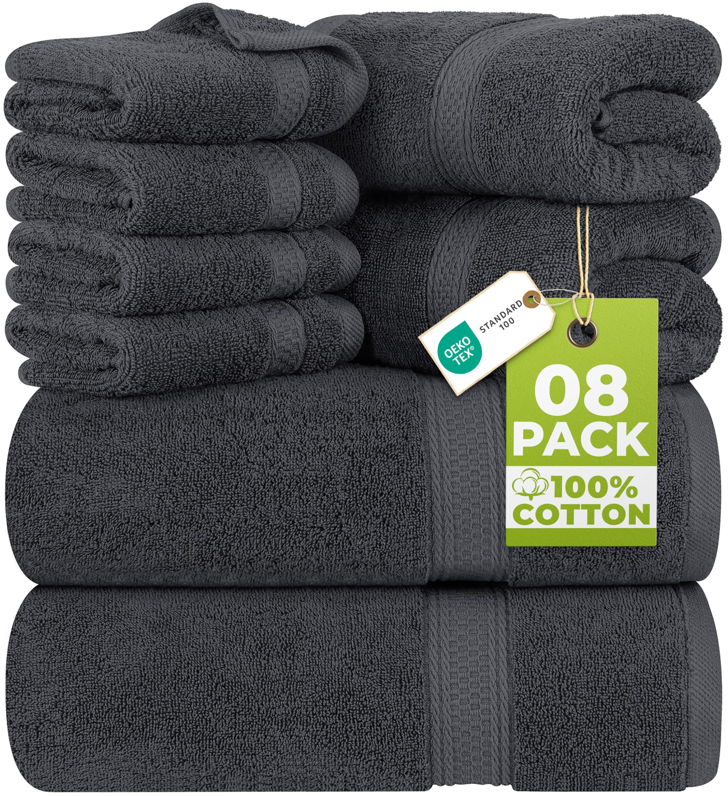 Utopia Towels vista frontal del paquete gris, apariencia lujosa y práctica