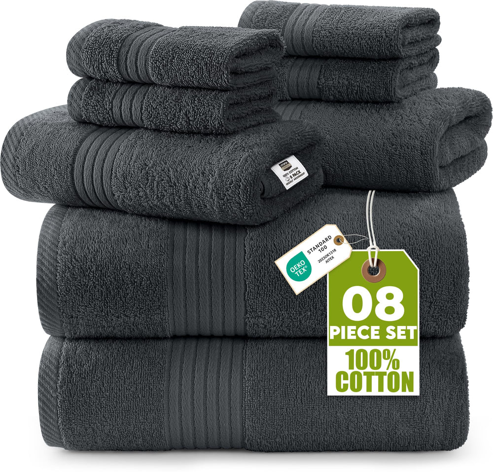 Utopia Towels vista frontal del paquete gris mostrando conjunto completo