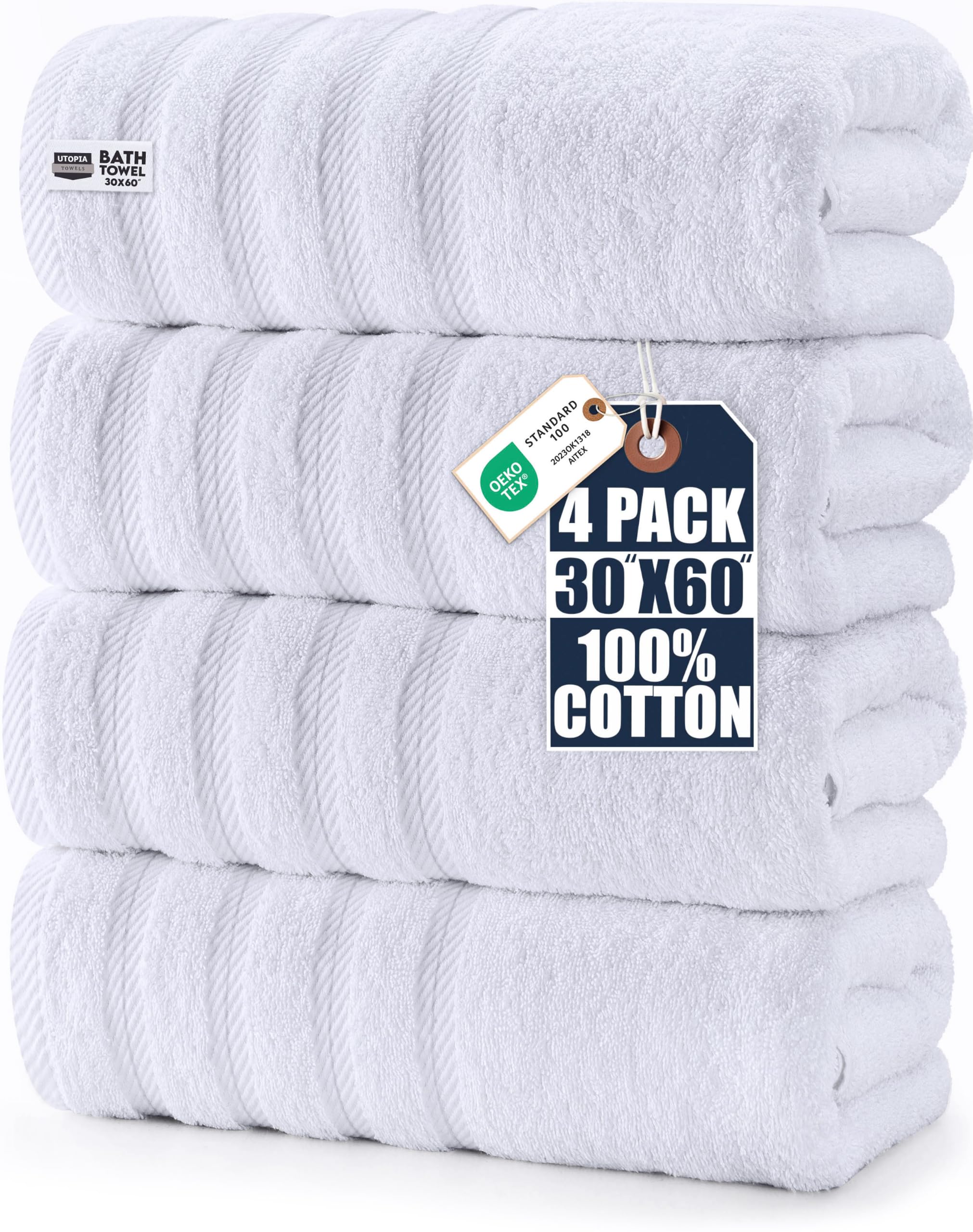 Utopia Towels vista frontal del pack mostrando color blanco y aspecto suave
