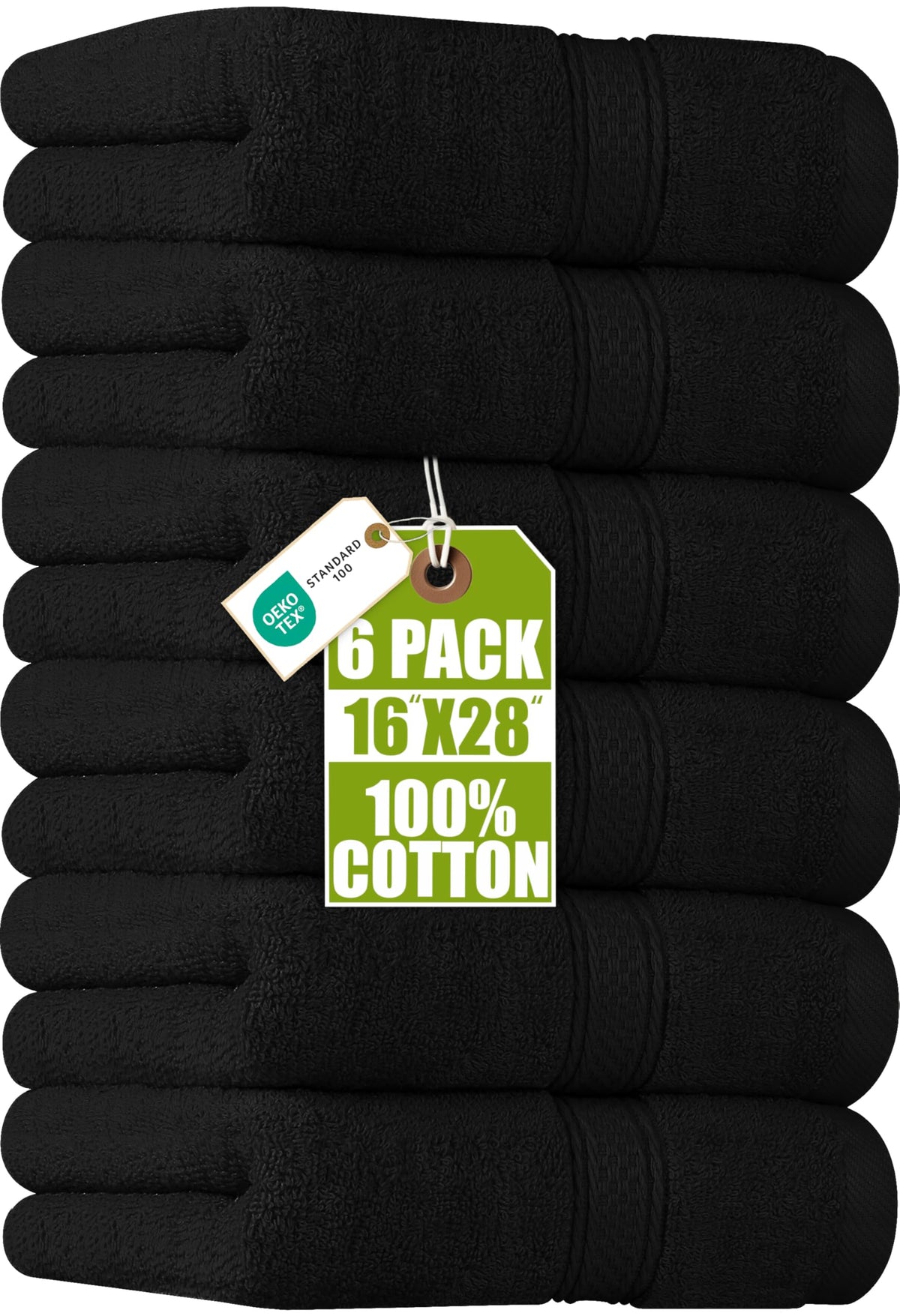 Utopia Towels vista frontal del paquete negro mostrando las seis toallas y diseño elegante