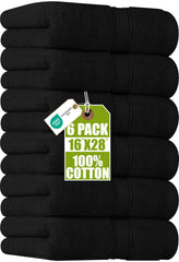 Utopia Towels vista frontal del paquete negro mostrando las seis toallas y diseño elegante