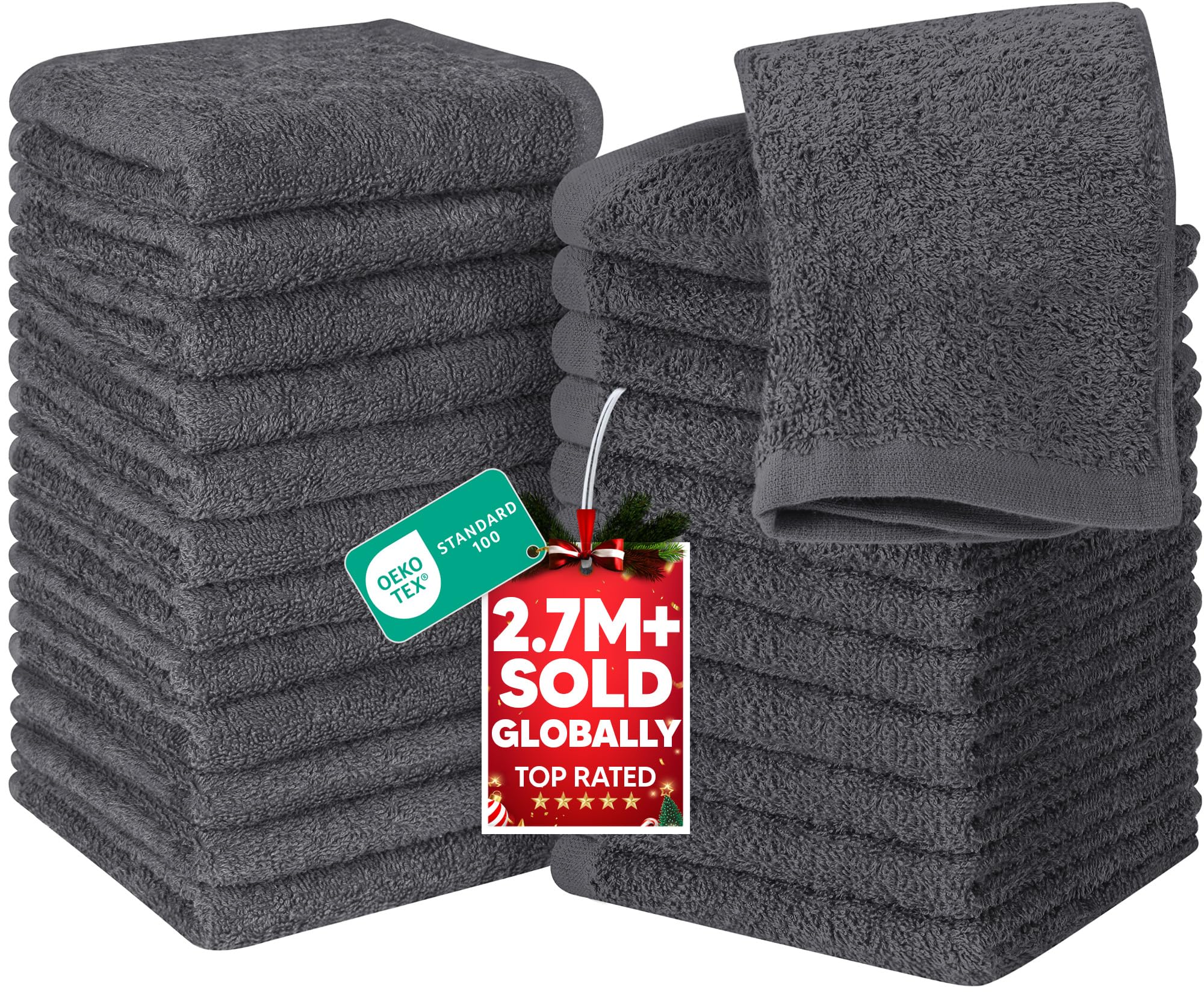 Utopia Towels vista frontal del paquete mostrando las 24 toallitas y ahorro