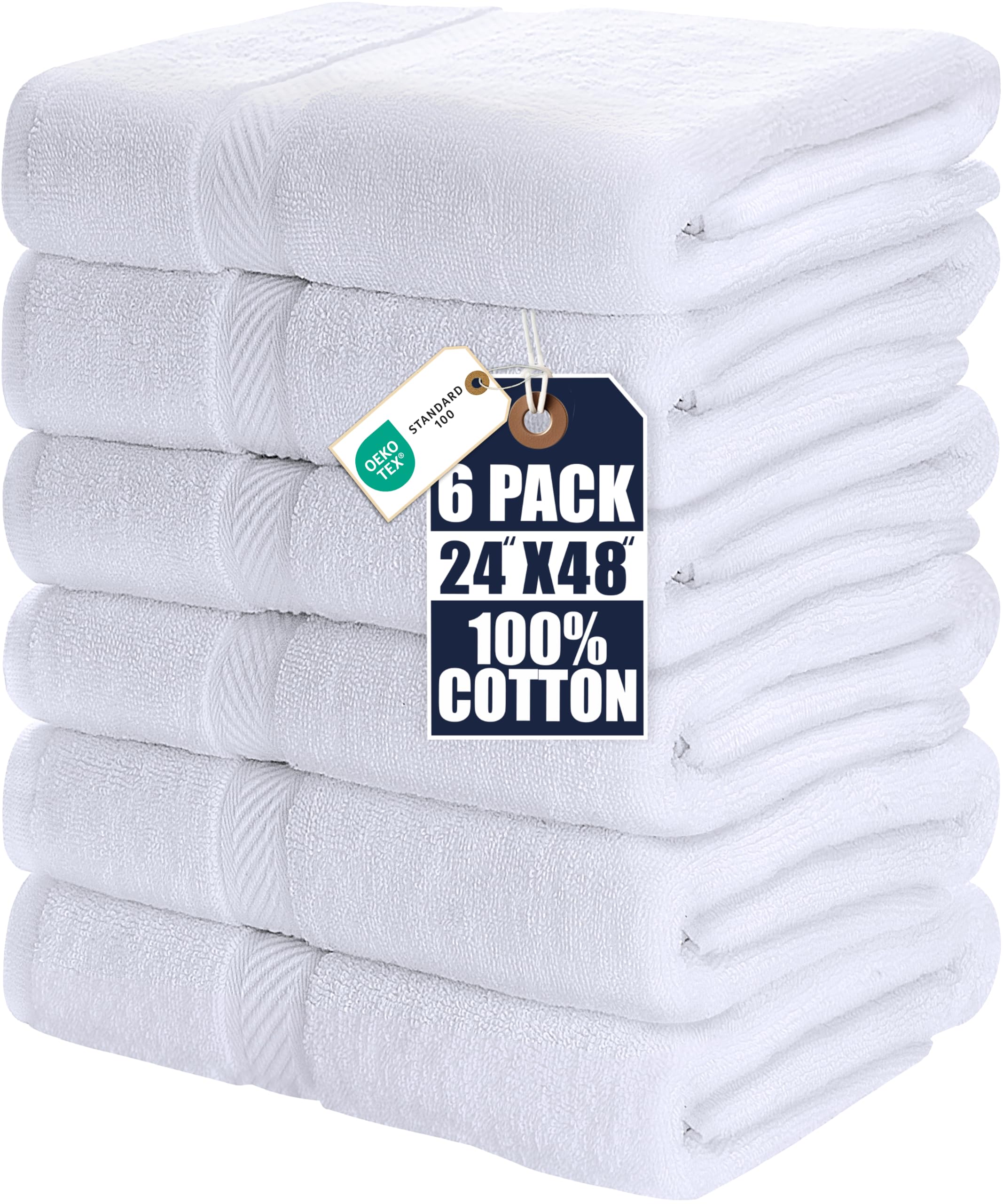 Utopia Towels vista frontal del paquete, toallas blancas lista para uso