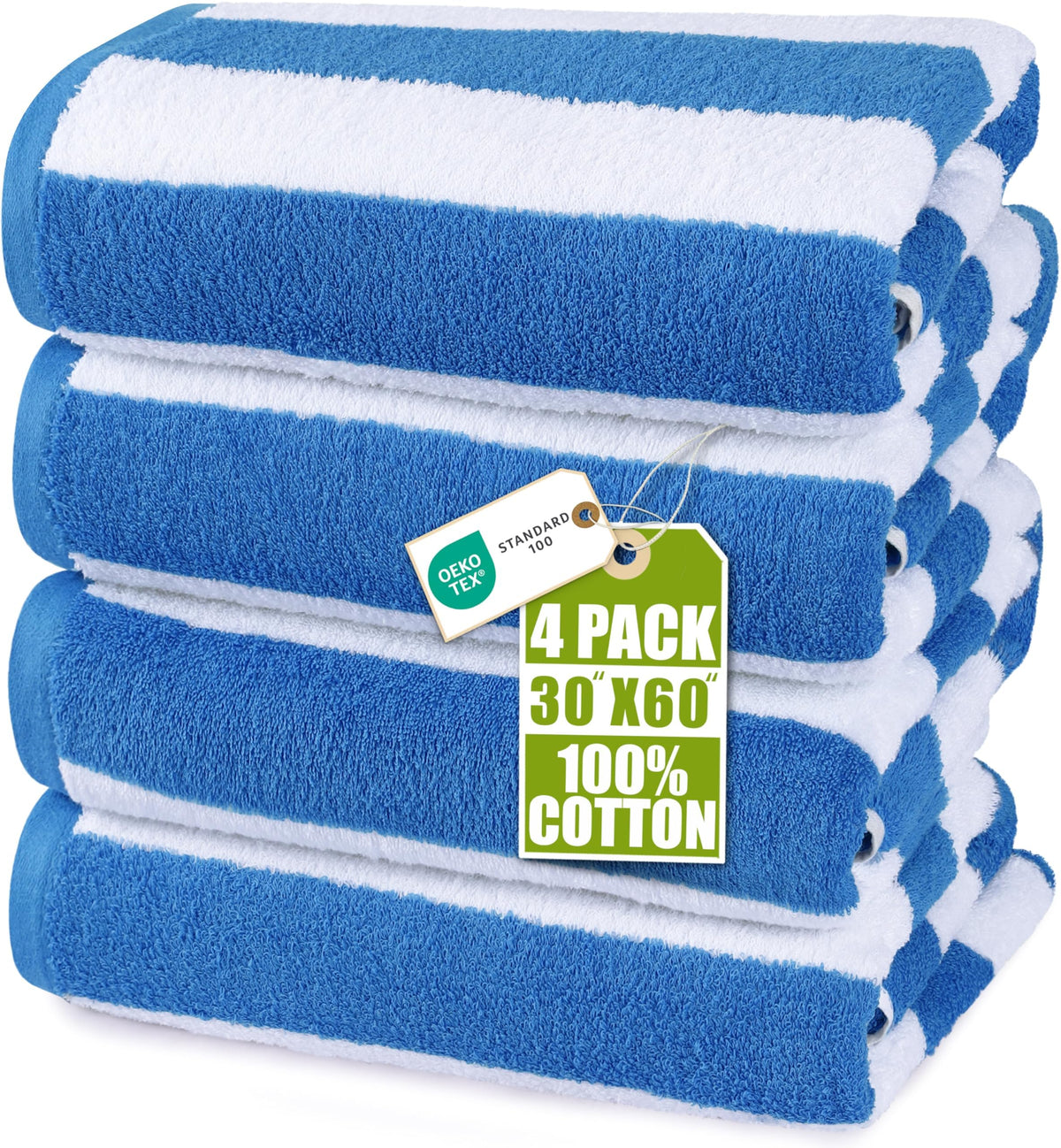 Utopia Towels vista frontal del paquete mostrando las rayas azules y tamaño