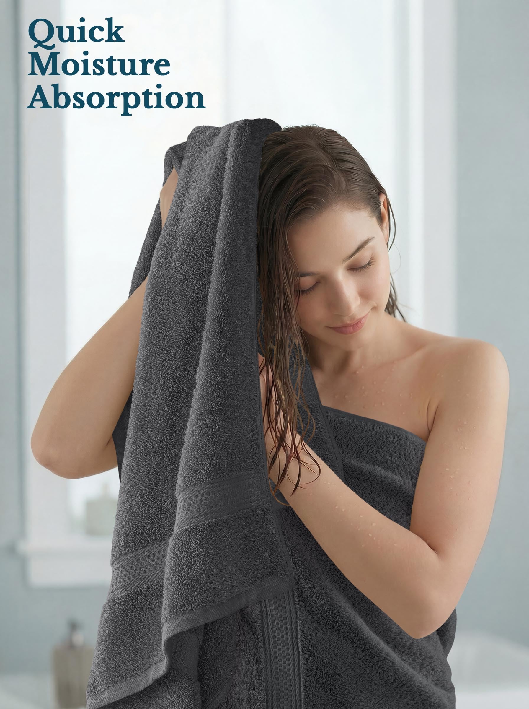 Utopia Towels pila ordenada de las cuatro toallas, perfecta para almacenamiento y presentación en estantería