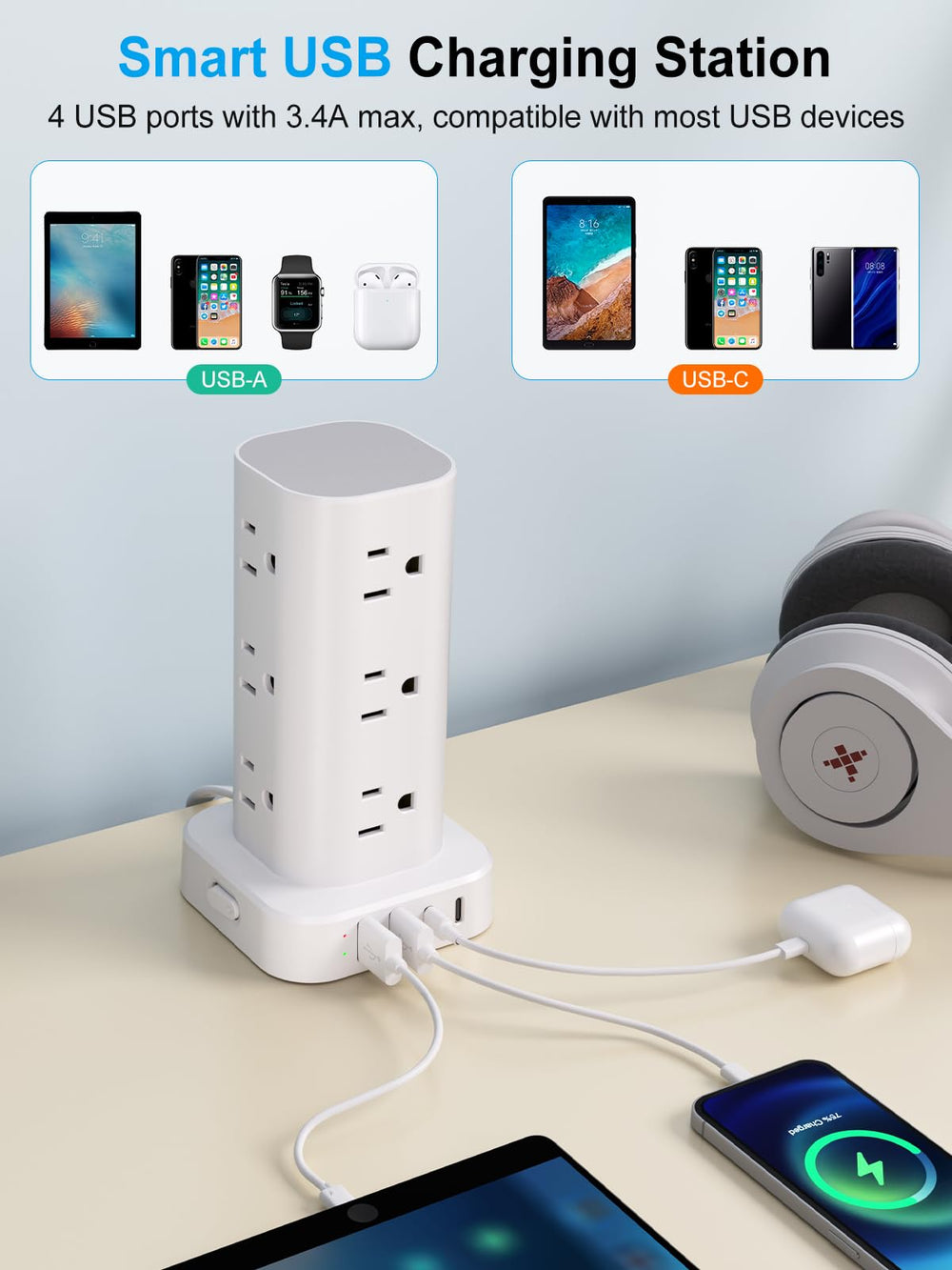 UWIWUTEI torre en escritorio de oficina, organiza cables y dispositivos eficientemente