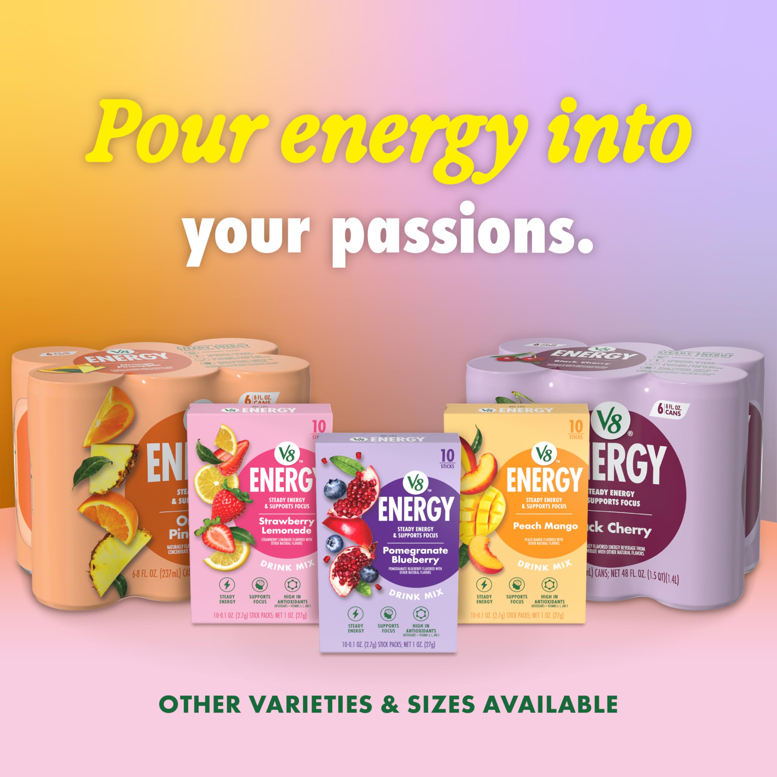 V8 energy estilo de vida en picnic con latas para compartir momentos activos