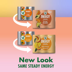 V8 Energy primer plano de lata que muestra textura y etiqueta, apariencia premium