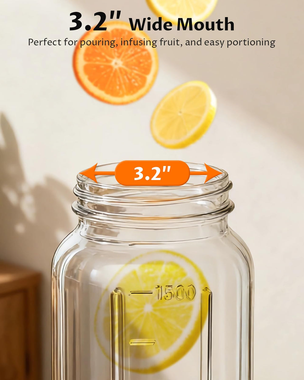 VA1KENE jarra junto a un vaso para comparar escala y capacidad 64 oz