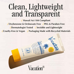 VACATION aplicación del mini SPF 50 en la playa para protección resistente al agua
