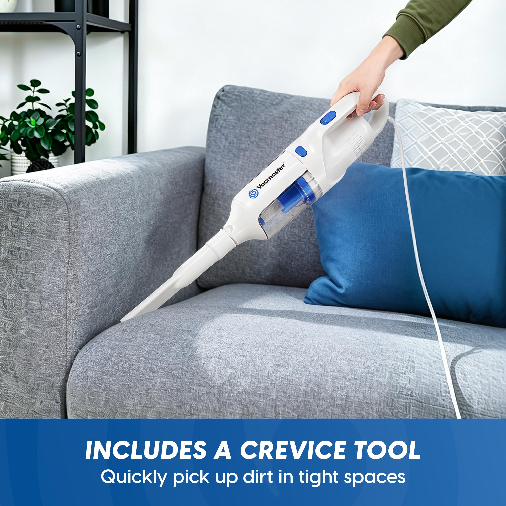 Vacmaster comparación de tamaño frente a una silla para referencia