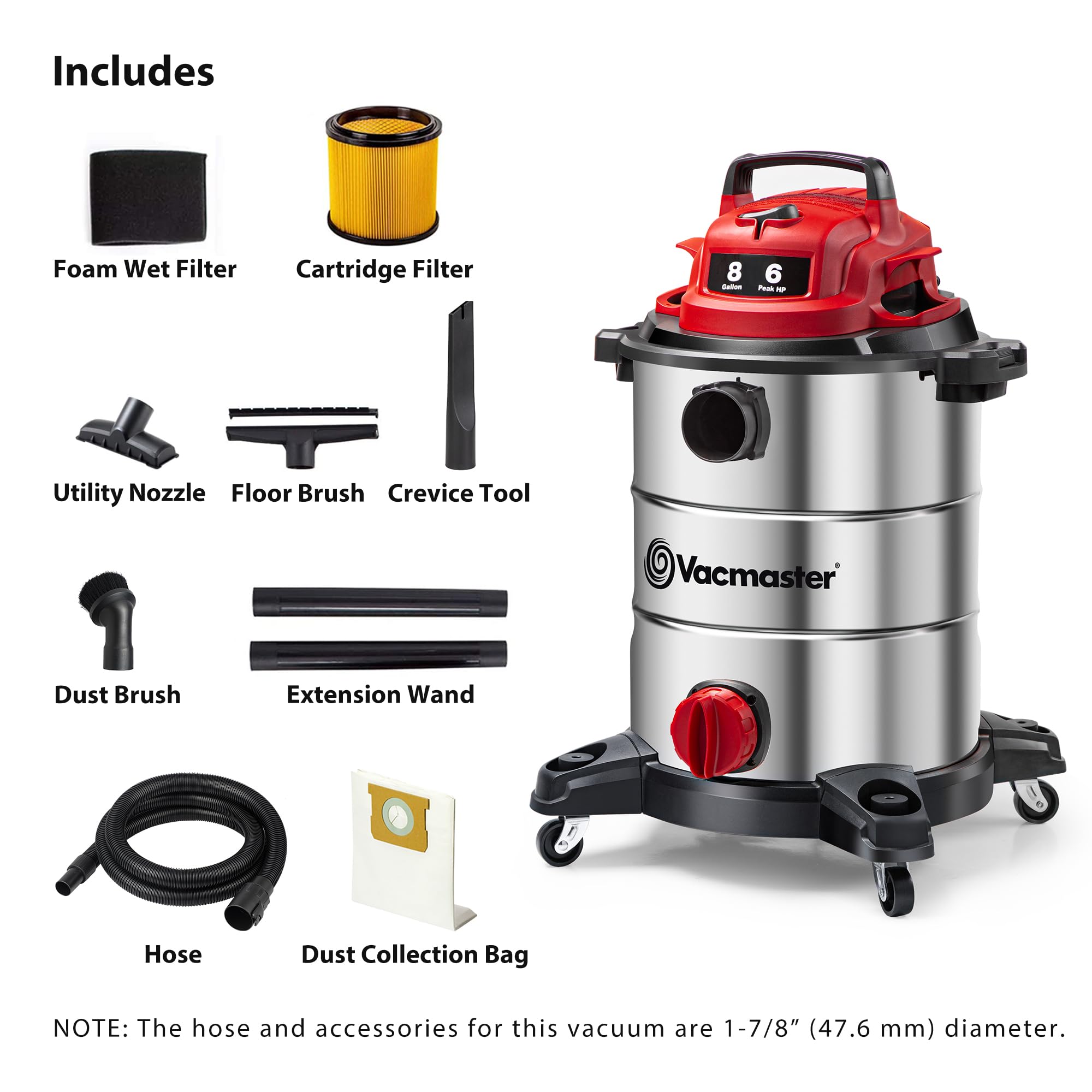 Vacmaster detalle del acero inoxidable que muestra durabilidad y fácil limpieza