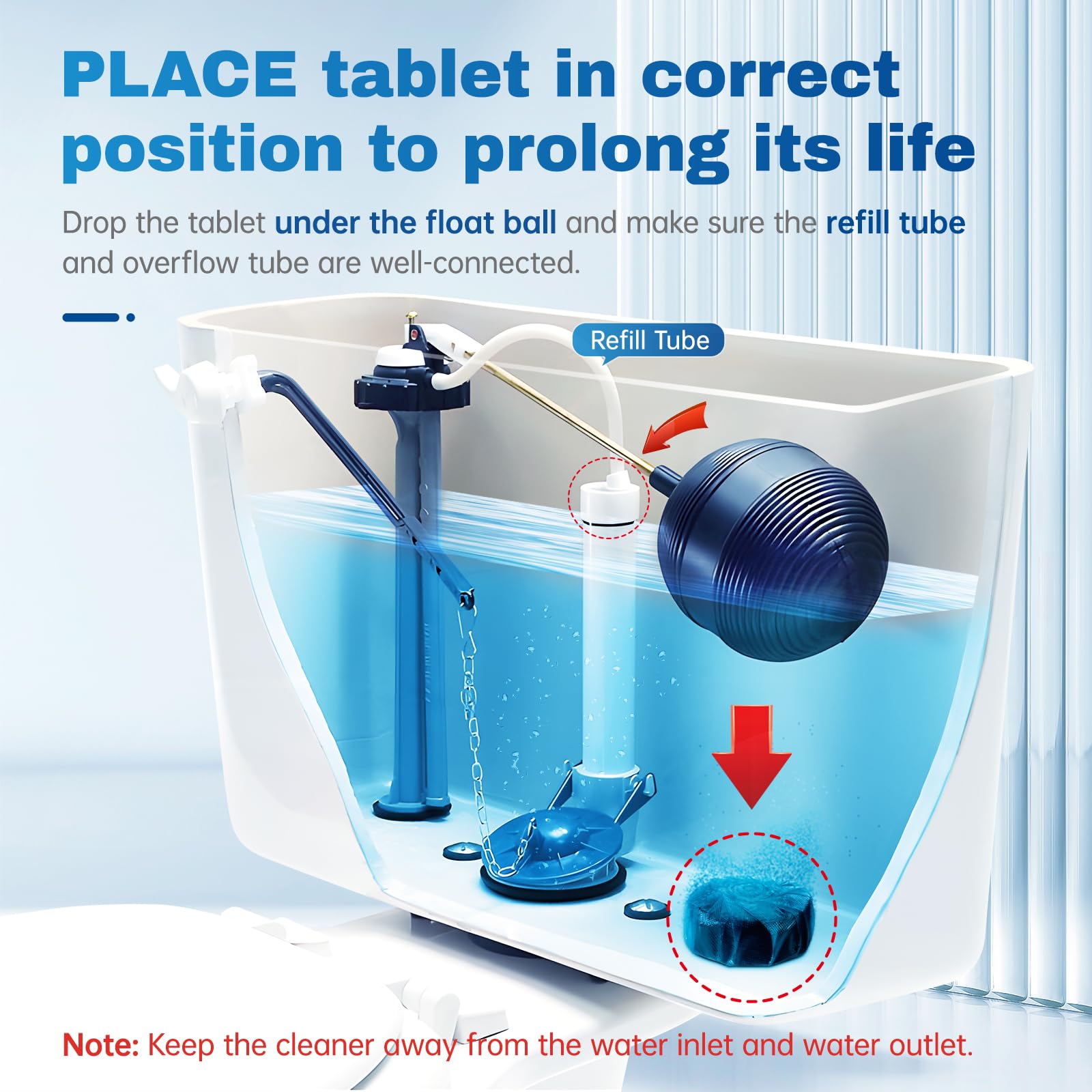 Vacplus tableta en primer plano con película azul que indica fácil disolución