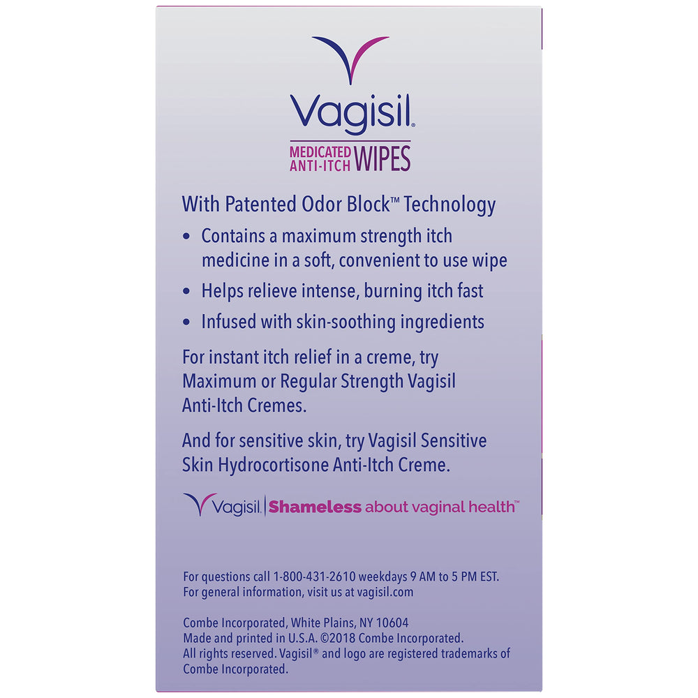 Vagisil etiqueta del empaque con ingredientes y Odor Block para calma