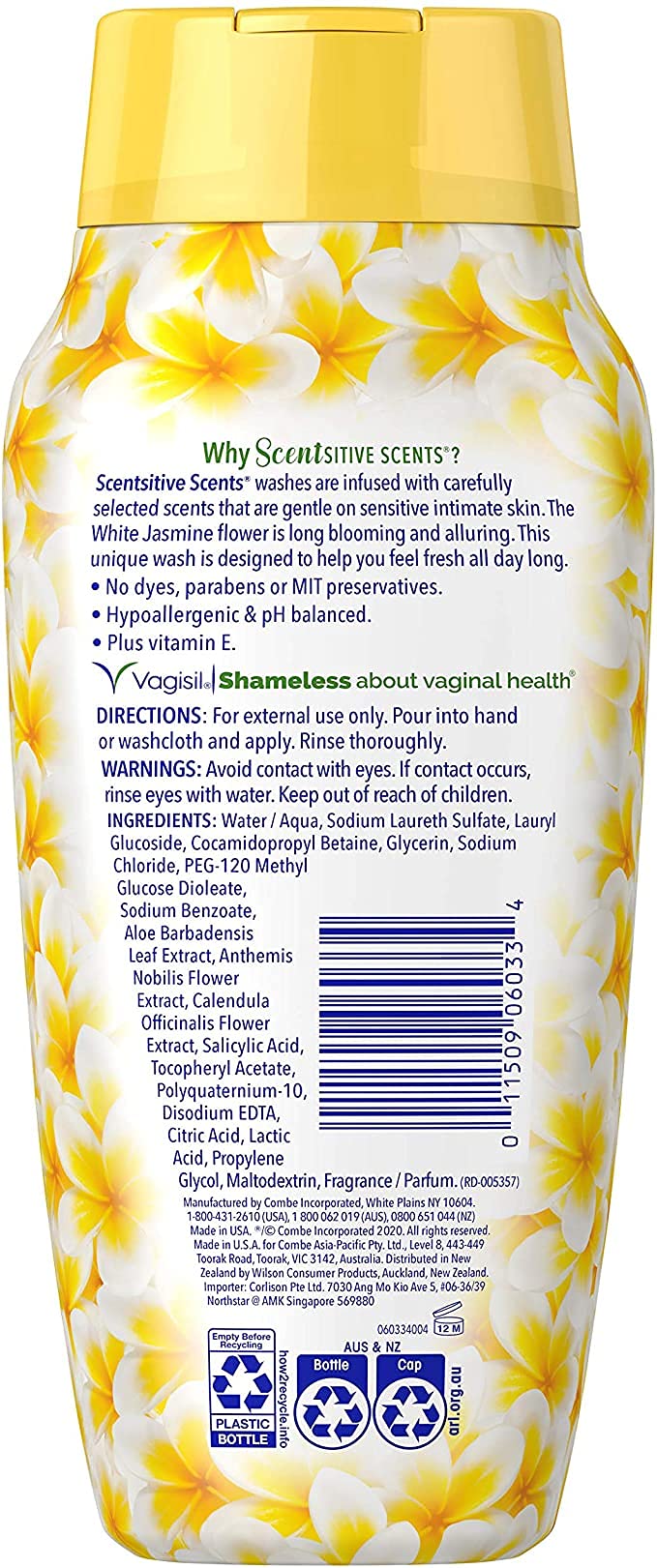 Vagisil etiqueta con ingredientes y beneficios para piel sensible