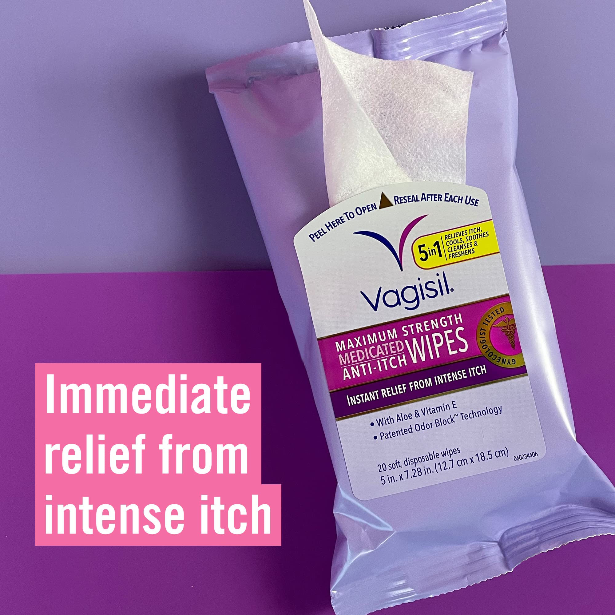 Vagisil toallita detalle de textura suave que calma la piel íntima
