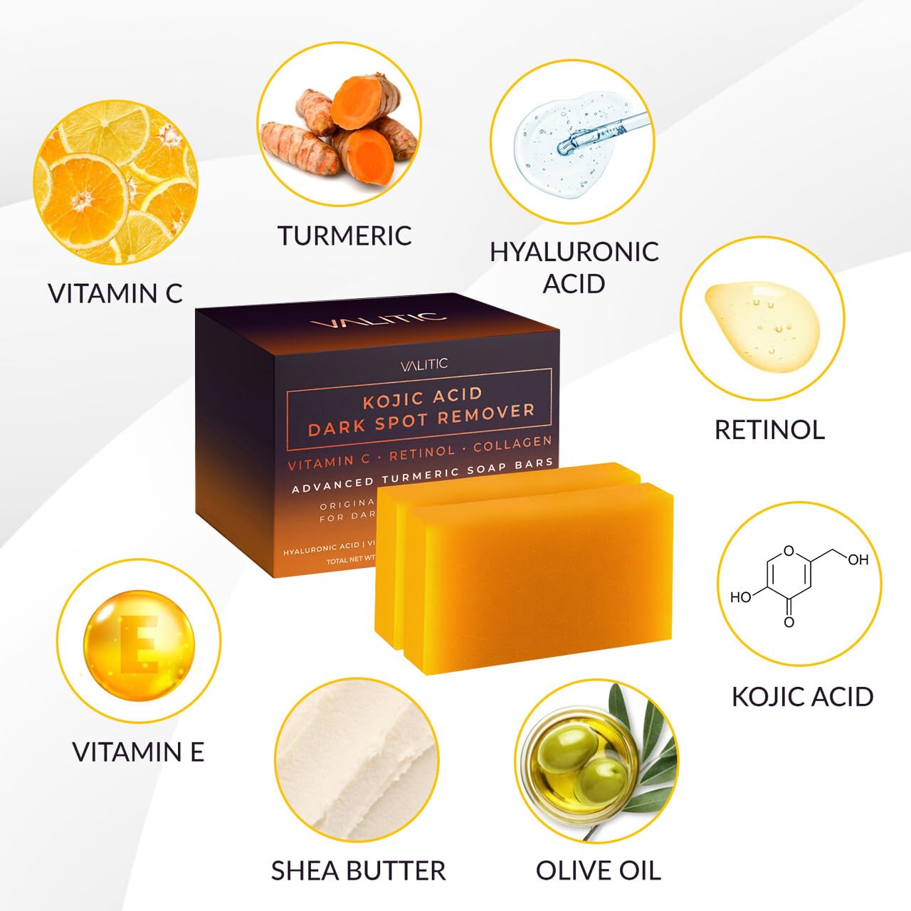 VALITIC ingredientes visibles como cúrcuma y aceite de oliva mostrando nutrición