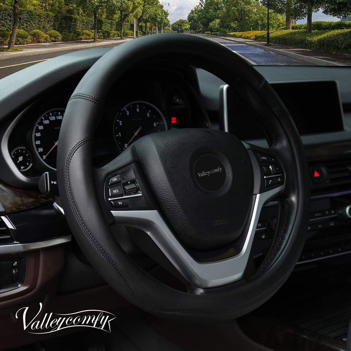 Valleycomfy funda volante frontal negro mejora apariencia interior