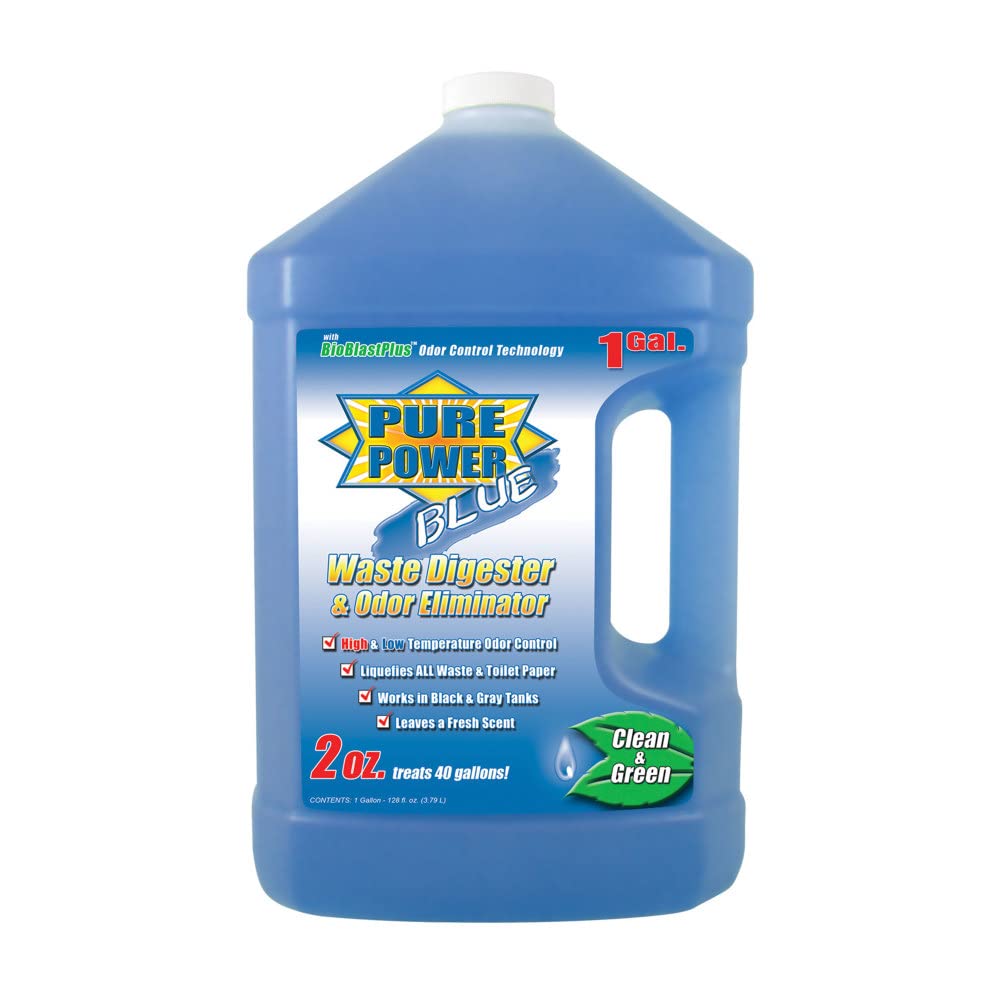 Valterra V23128 frente de la botella mostrando etiqueta y tamaño, mantiene tanques limpios
