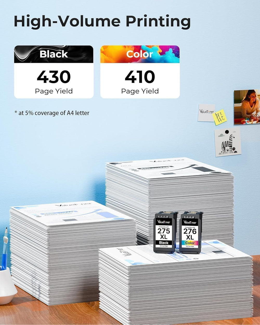 Valuetoner primer plano cartucho color CL-276XL con colores vivos