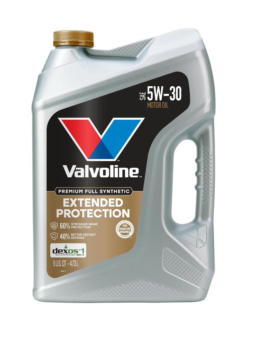 Valvoline botella frontal 5 QT mostrando marca y diseño para confianza