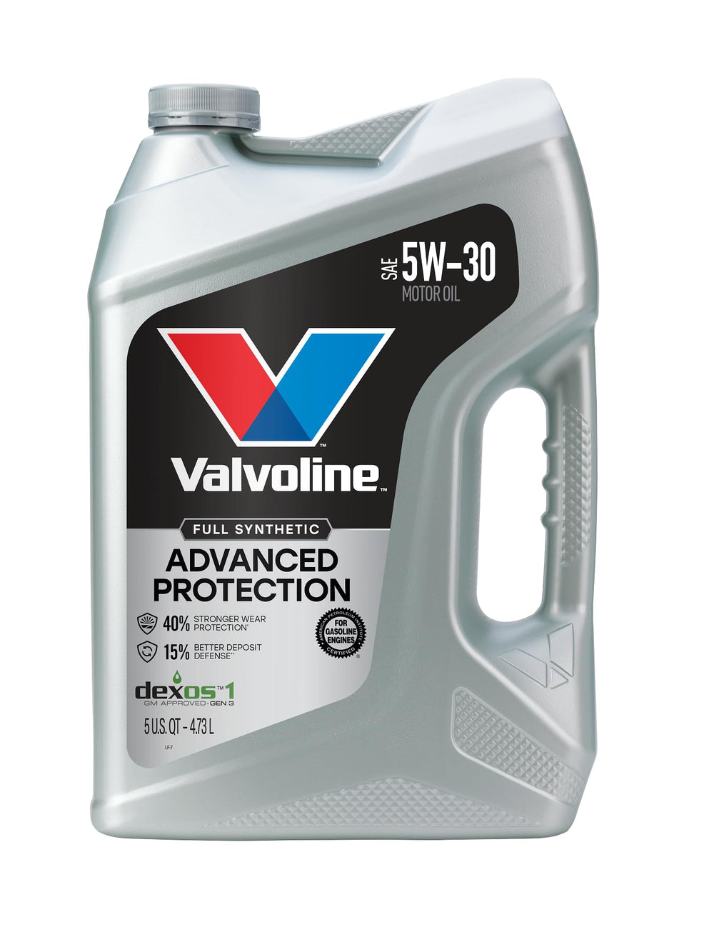 Valvoline frasco frontal 5 QT mostrando protección y volumen