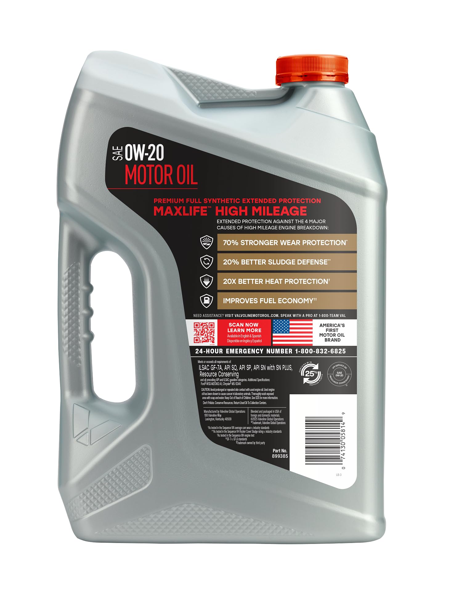 Primer plano de la etiqueta Valvoline MaxLife con especificaciones claras