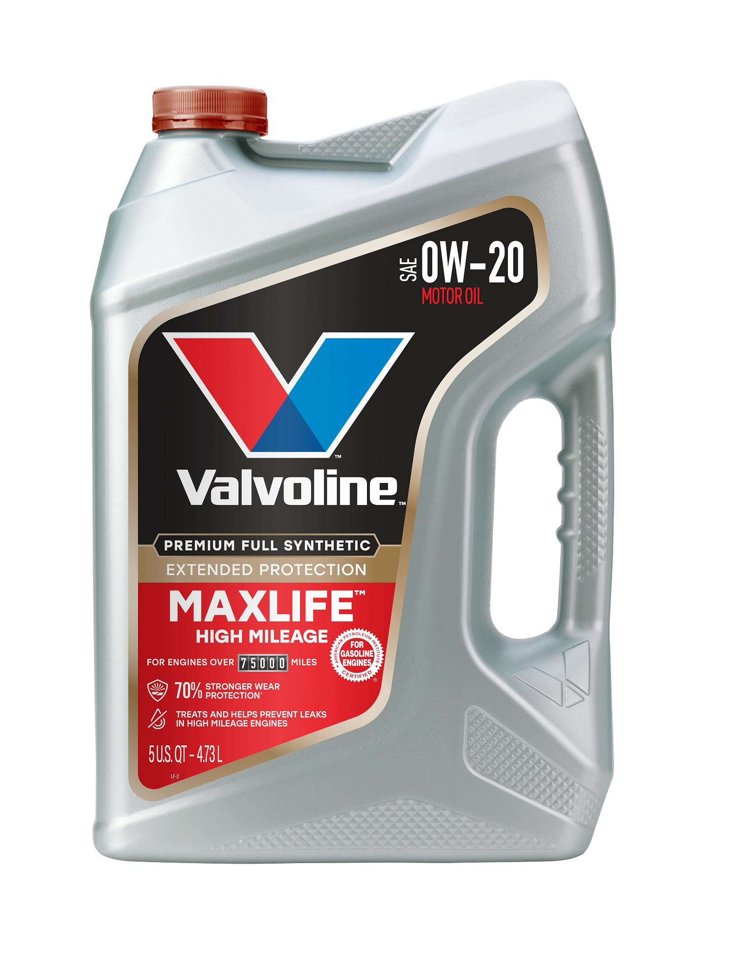Valvoline MaxLife frontal de botella mostrando la etiqueta y beneficios visibles
