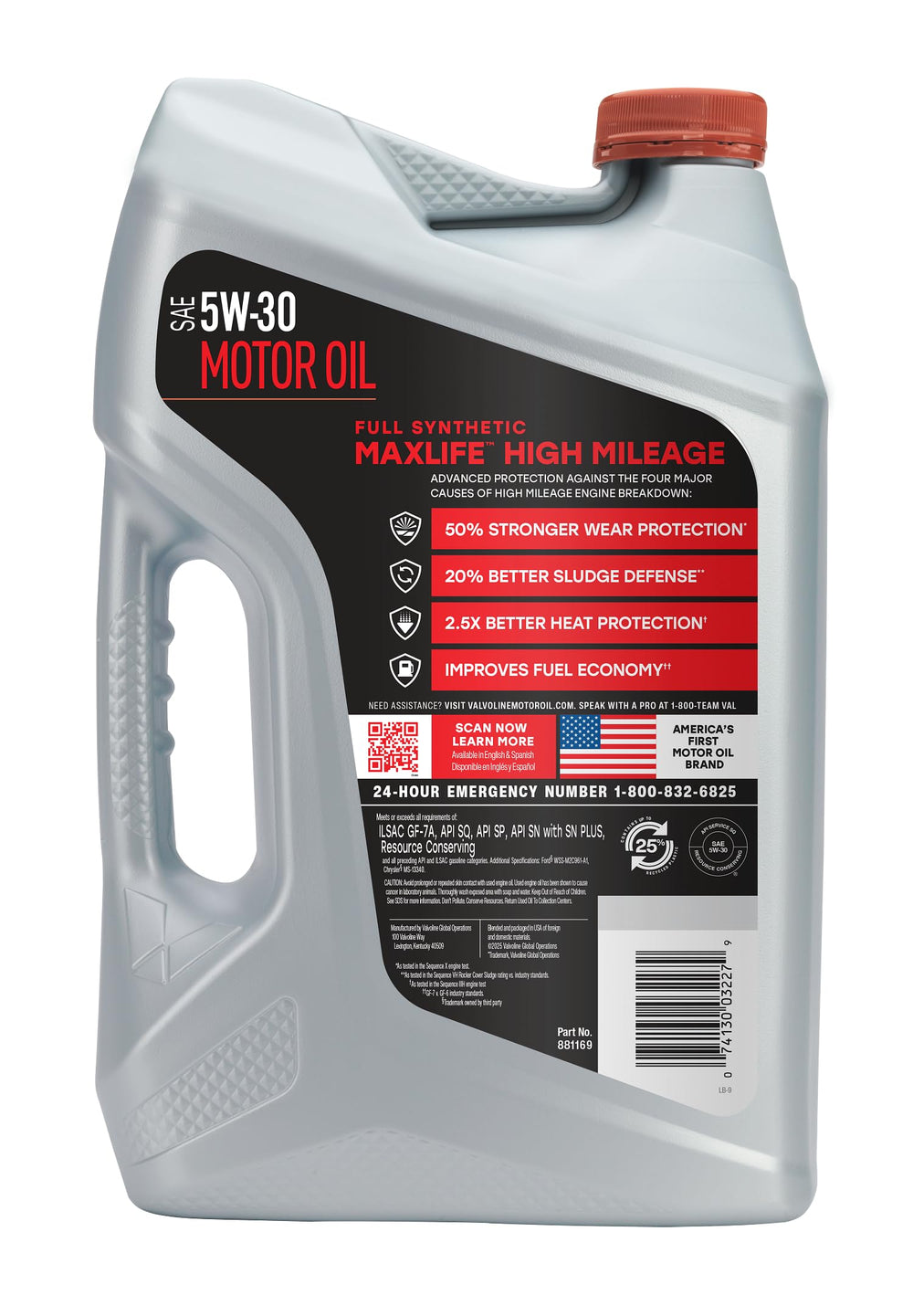 Detalle de etiqueta Valvoline MaxLife indicando especificaciones y beneficios