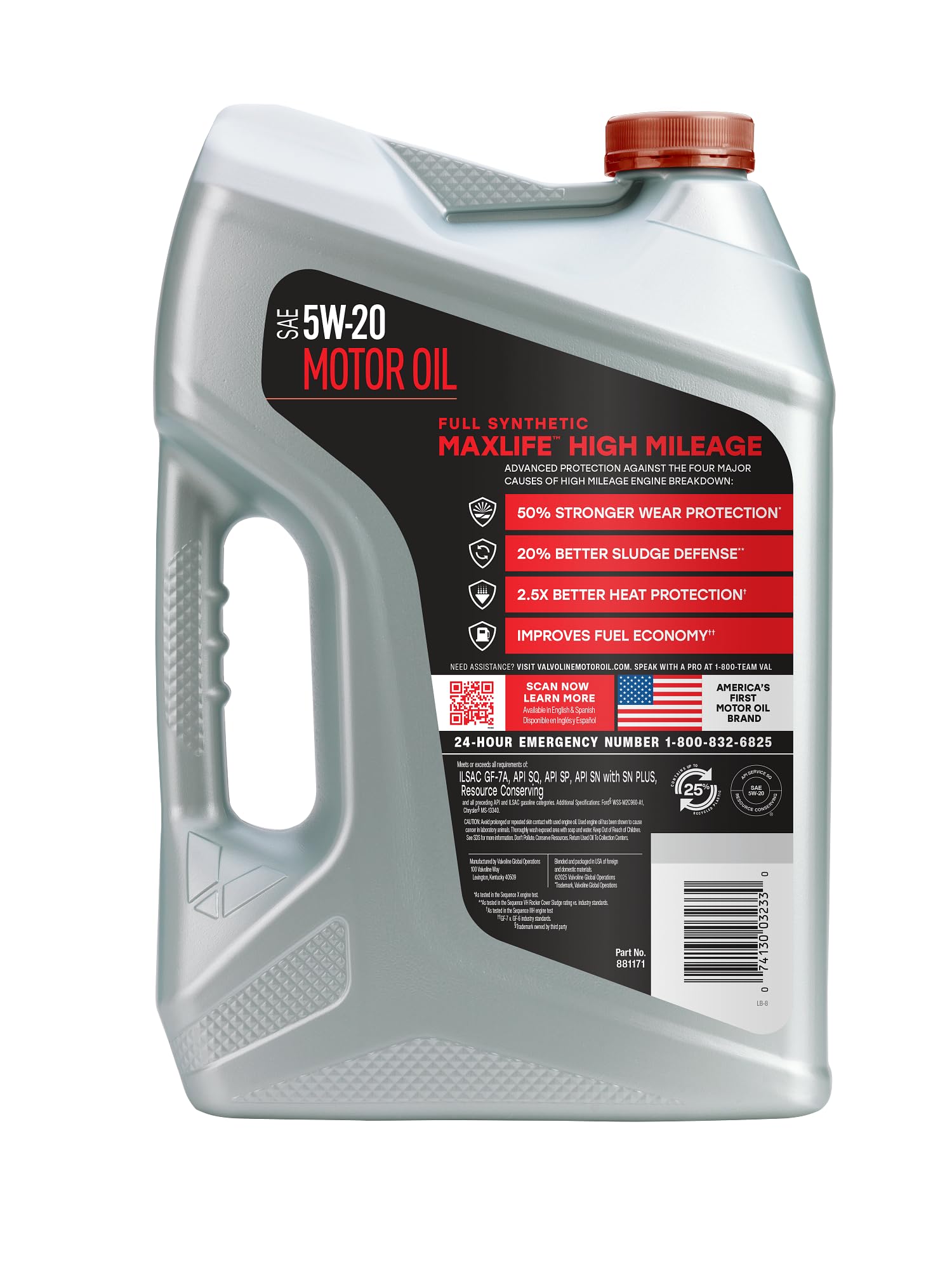 Valvoline MaxLife detalle de etiqueta con especificaciones y beneficios