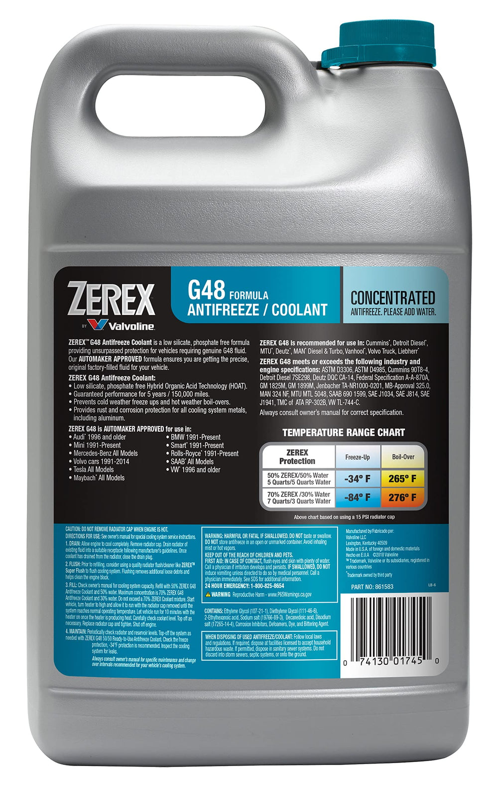 Valvoline Zerex G48 detalle del líquido destacando protección anticorrosiva visible