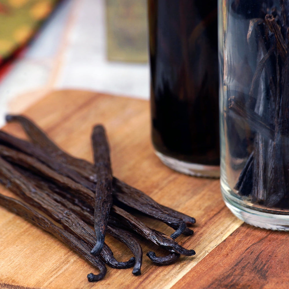 Vanilla Bean Kings etiqueta mostrando origen Madagascar y comercio justo