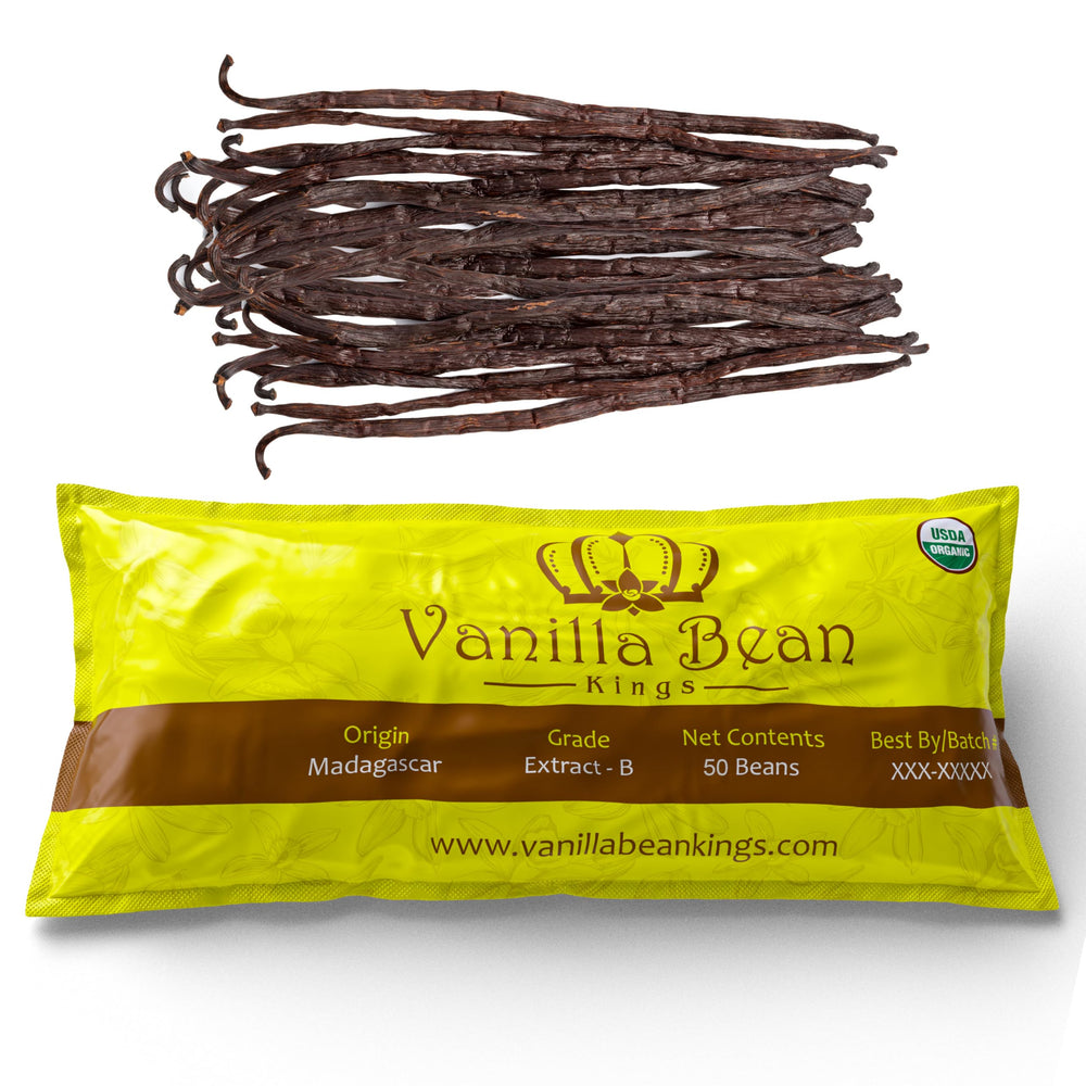 Vanilla Bean Kings vista frontal del paquete, calidad orgánica clara