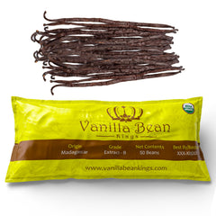 Vanilla Bean Kings vista frontal del paquete, calidad orgánica clara