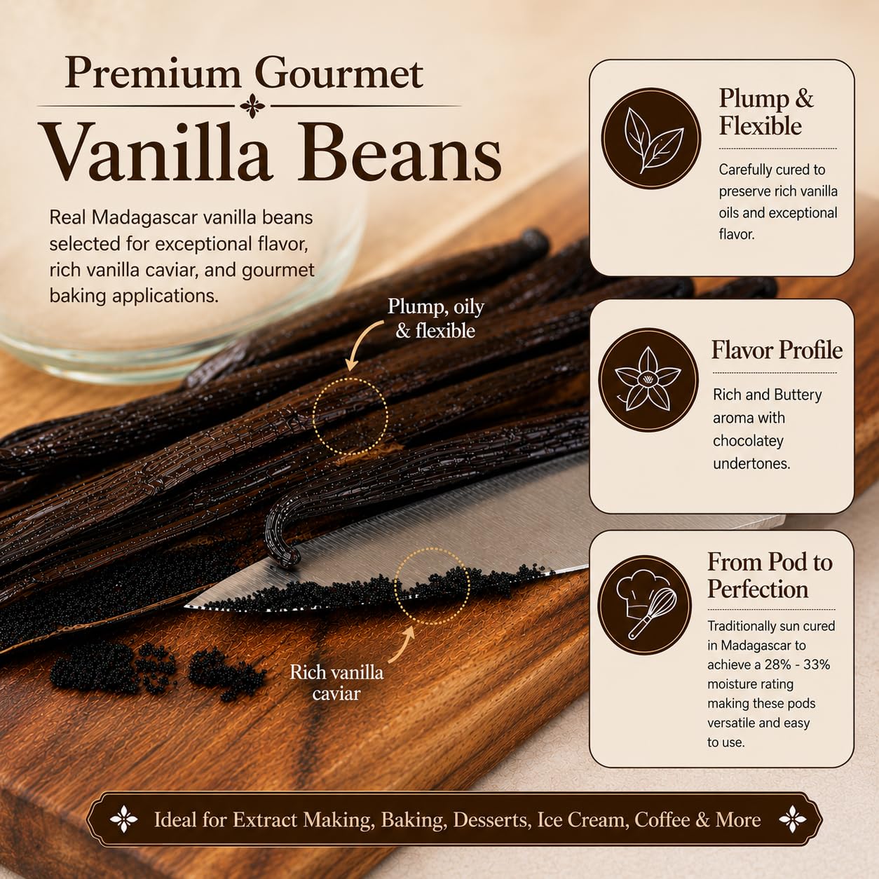 Vanilla Bean Kings primer plano de semillas y textura que mejora sabor