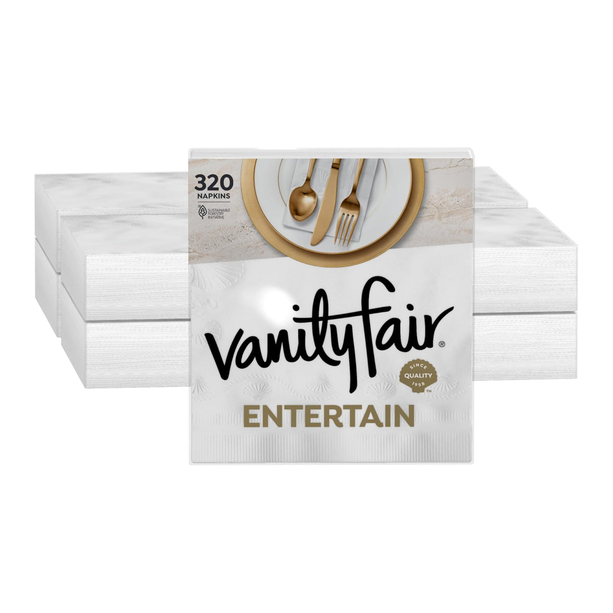 Vanity Fair frente del empaque mostrando cantidad y diseño elegante