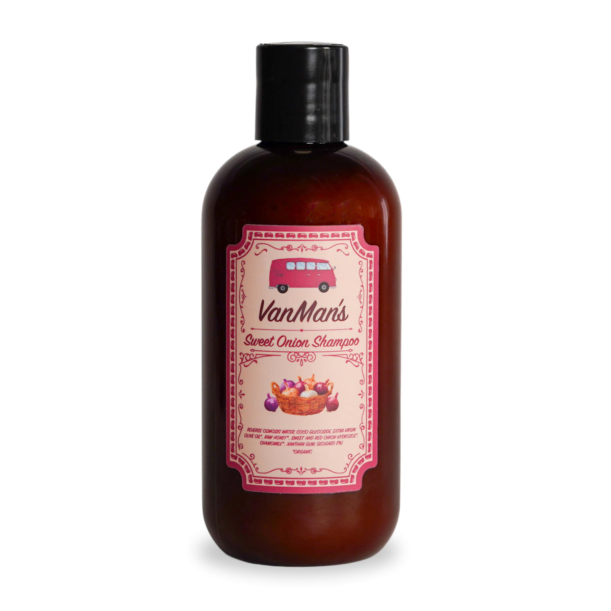 VanMan botella frontal 8 oz mostrando diseño y beneficios visibles