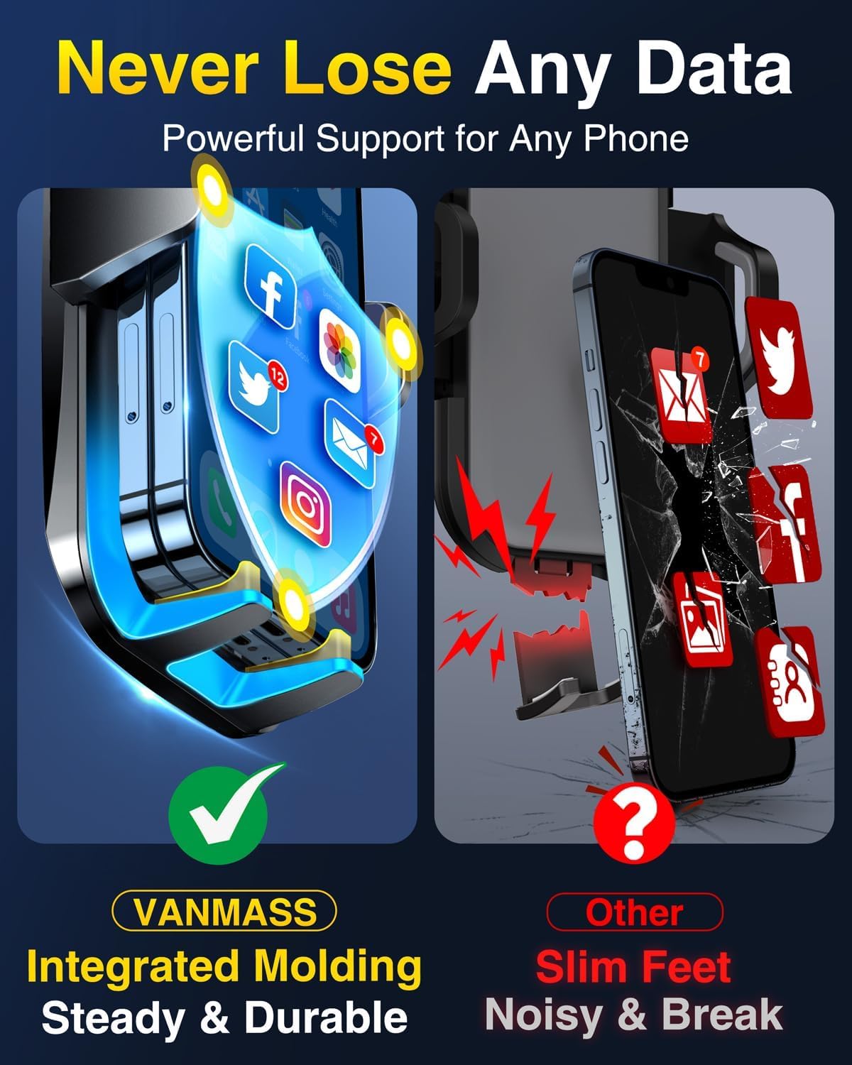 VANMASS telescopic arm and 360° ball joint demonstrating adjustable viewing angles