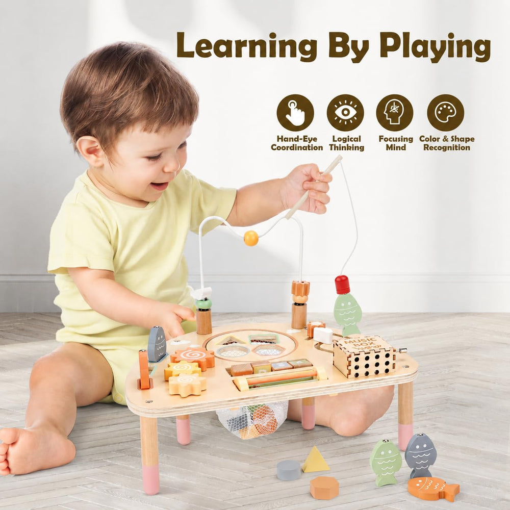 Vanplay niño jugando al juego de pesca que mejora la coordinación ojo-mano
