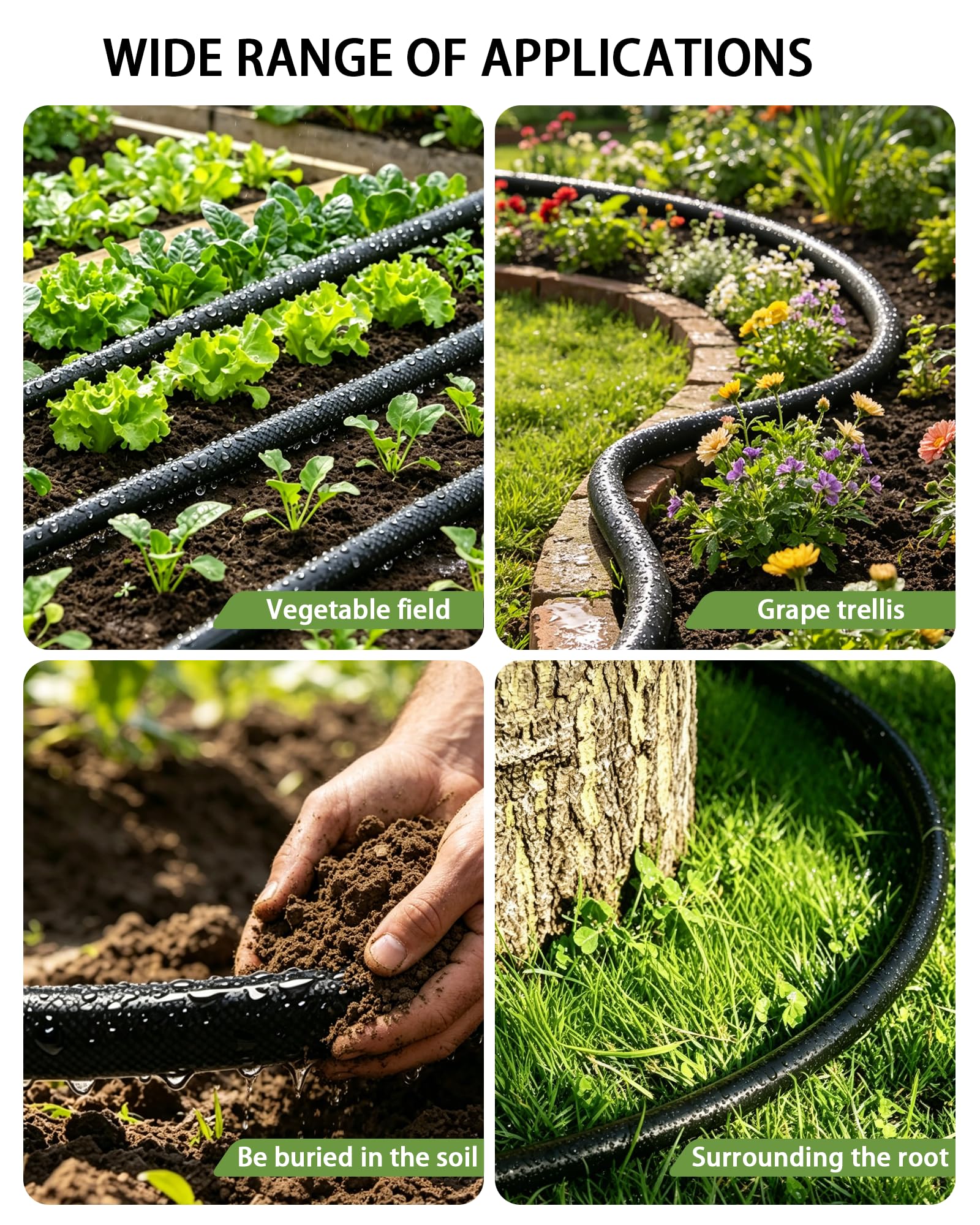 Vantigreen riego directo en huerto de vegetales para crecimiento uniforme