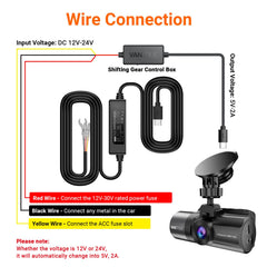 VANTRUE 11.5ft USB-C cable and connector illustrating long reach for tidy routing