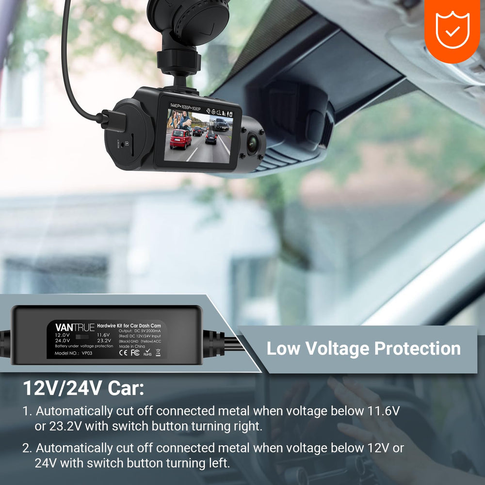 VANTRUE inline protection module close-up demonstrating low-voltage safety feature