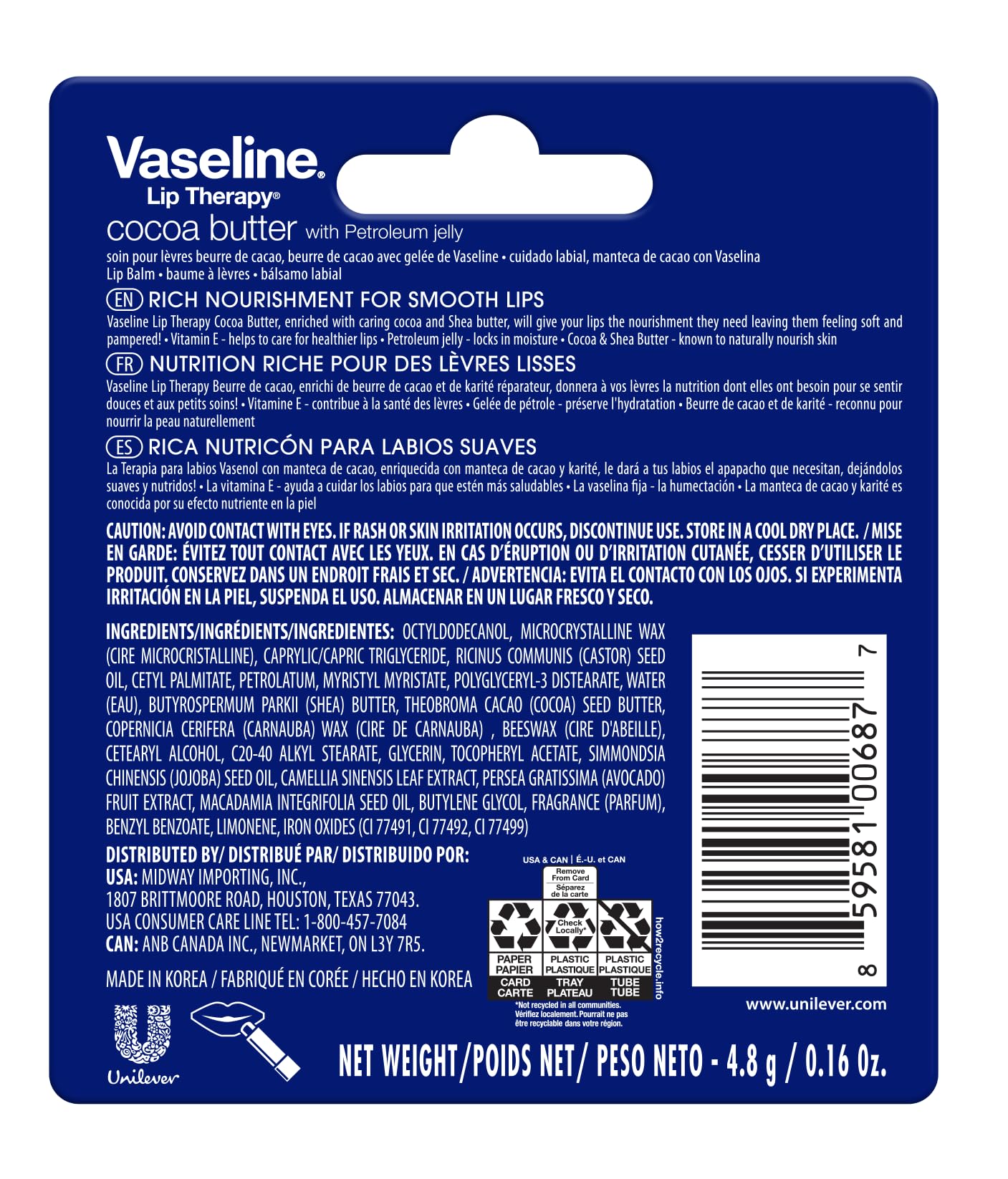 Comparación de Vaseline Cocoa con moneda para visualizar tamaño práctico