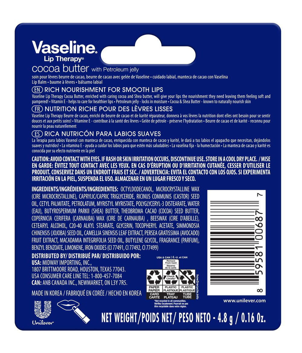 Comparación de Vaseline Cocoa con moneda para visualizar tamaño práctico