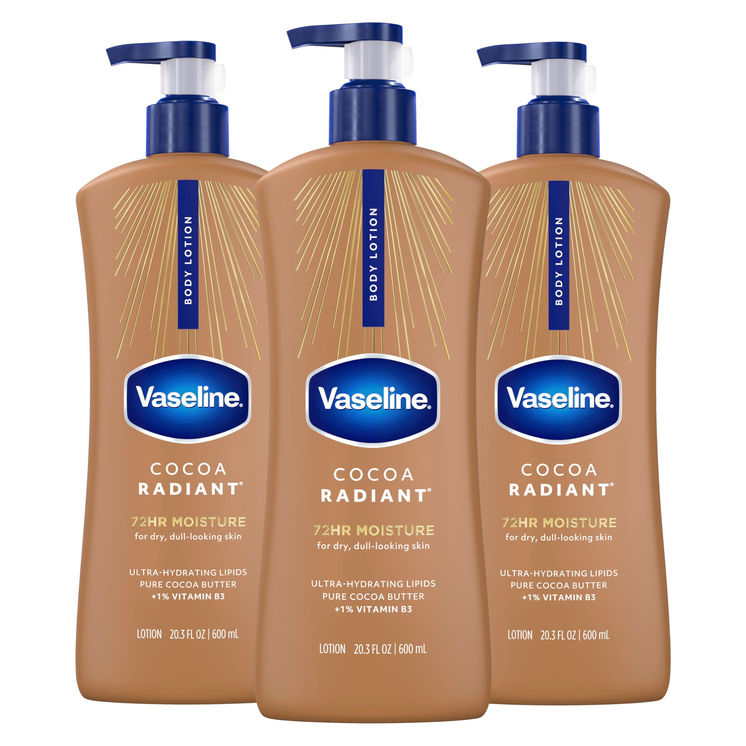 Vaseline envase frontal Cocoa Radiant mostrando presentación y beneficio hidratante
