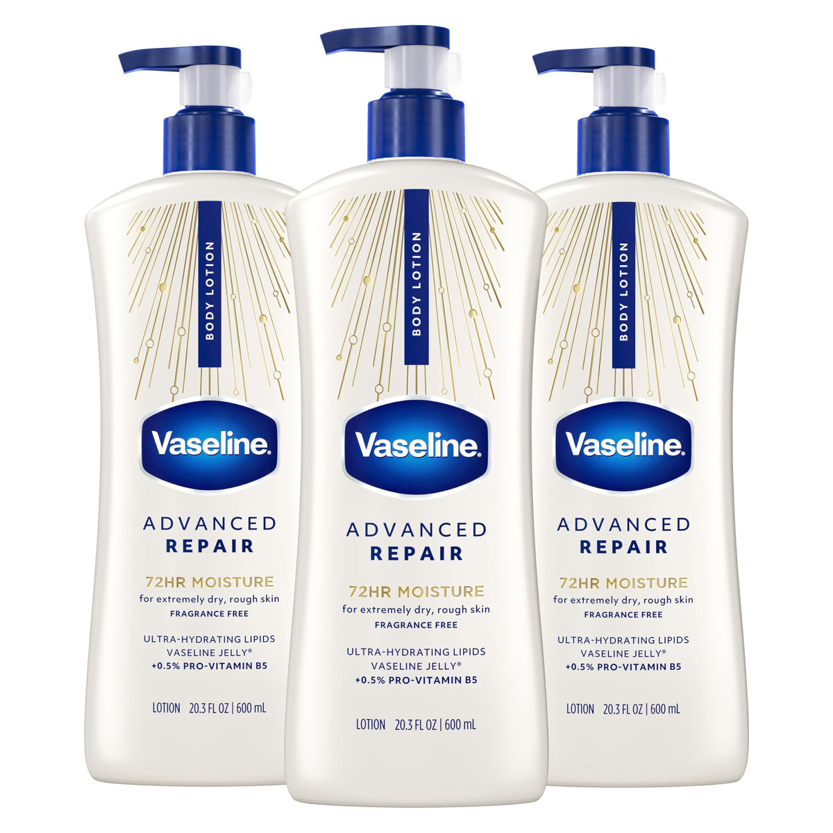 Vaseline frasco frontal mostrando diseño y volumen beneficios de hidratación