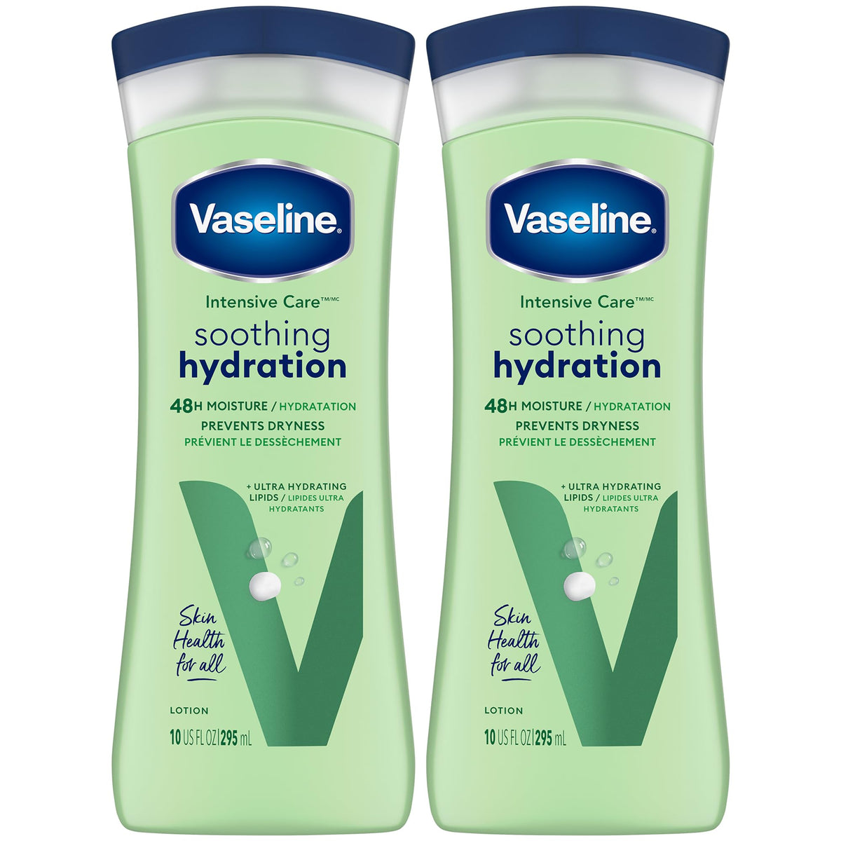 Vaseline frasco frontal con etiqueta visible y beneficio de hidratación prolongada