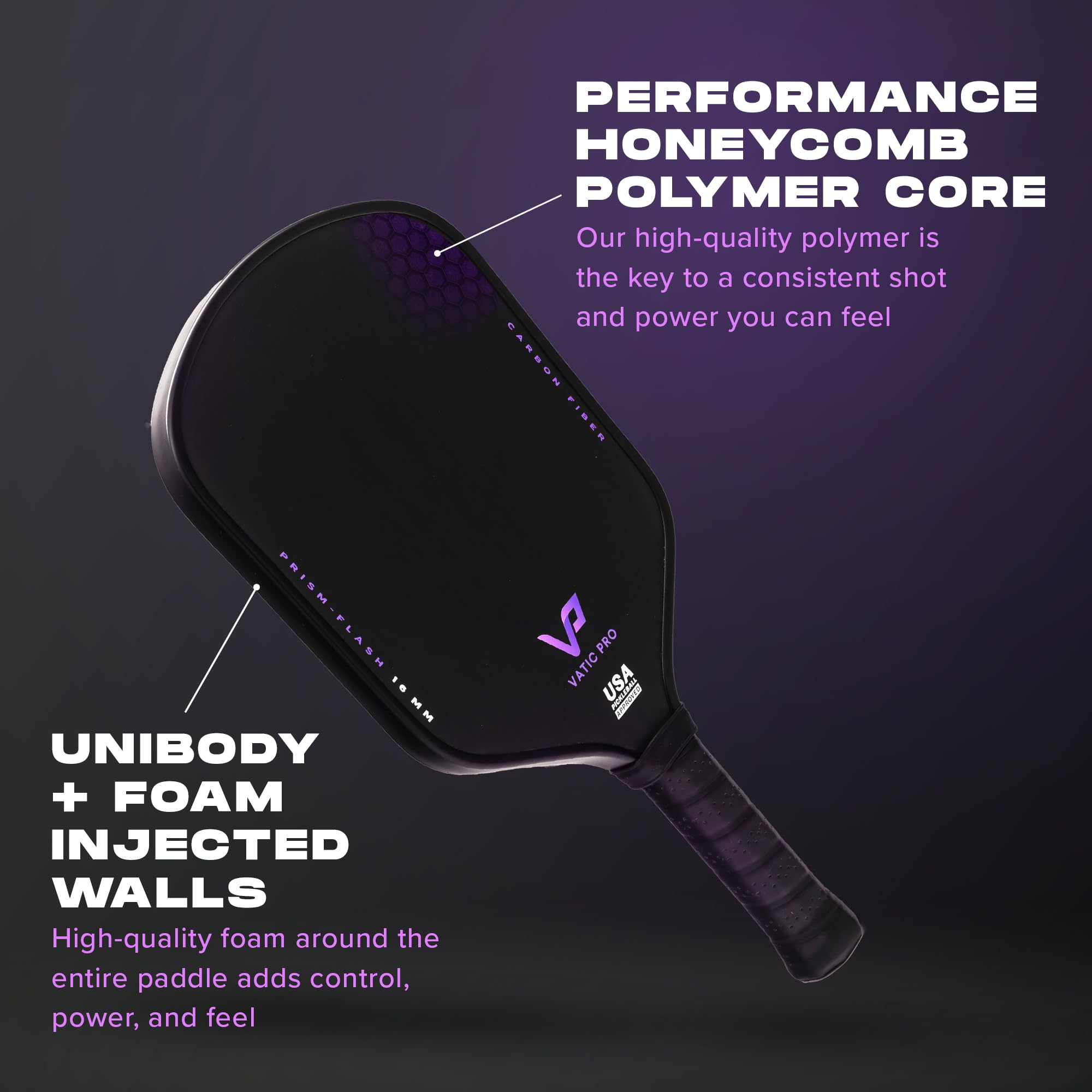 Vatic Pro corte que muestra núcleo y inserciones de poliuretano para menos vibración